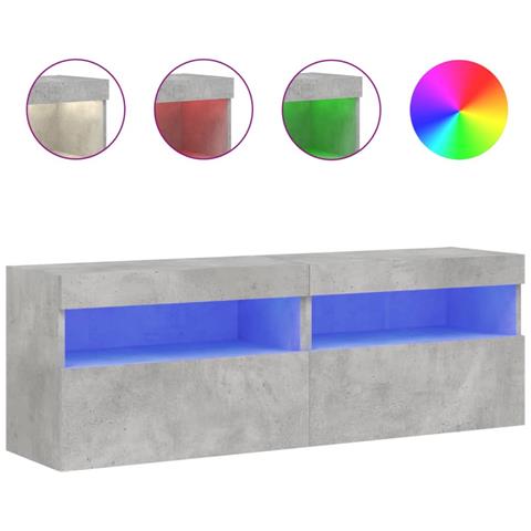 Mobili Tv A Parete Con Luci Led 2pz Grigio Cemento 60x30x40 Cm - Foto 2