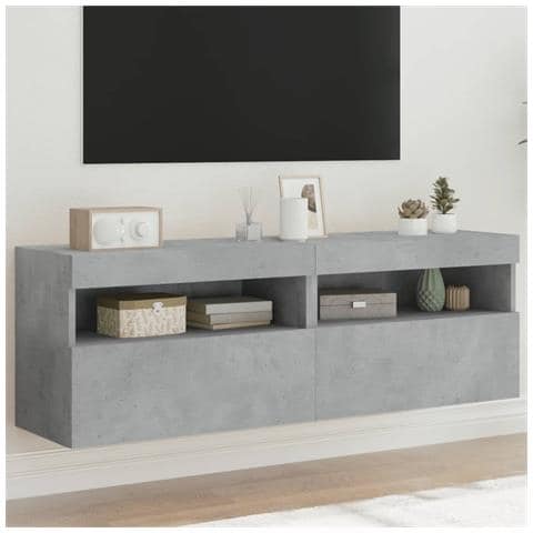Mobili Tv A Parete Con Luci Led 2pz Grigio Cemento 60x30x40 Cm - Foto 1