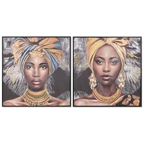 Quadro Home Esprit Coloniale Africana 80 X 3,5 X 80 Cm (2 Unità) - Foto 1