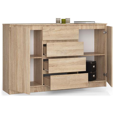 Cassettiera K160, 2 ante e 4 cassetti, 160x40x99 cm, Colore Sonoma Quercia - Foto 2