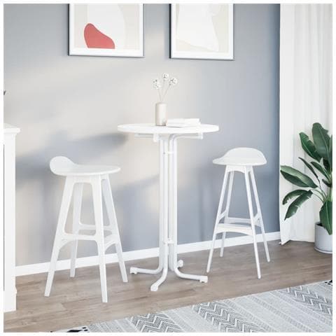 Tavolo da Pranzo Bianco 70 (diametro) x110 cm Legno Multistrato e Acciaio - Foto 3