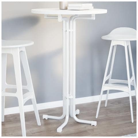 Tavolo da Pranzo Bianco 70 (diametro) x110 cm Legno Multistrato e Acciaio - Foto 1