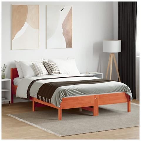 Giroletto Con Testiera Marrone Cera 120x190 Cm Massello Pino - Foto 3