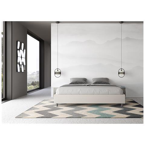 Letto Sommier Contenitore Imbottito 200x200  Similpelle Bianco Azelia - Foto 2