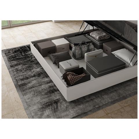 Letto Sommier Contenitore Imbottito 200x200  Similpelle Bianco Azelia - Foto 5