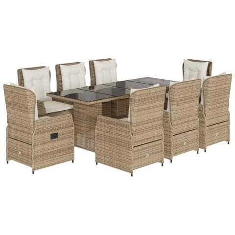 Set Da Pranzo Da Giardino 9 Pz Con Cuscini Beige In Polyrattan - Foto 2