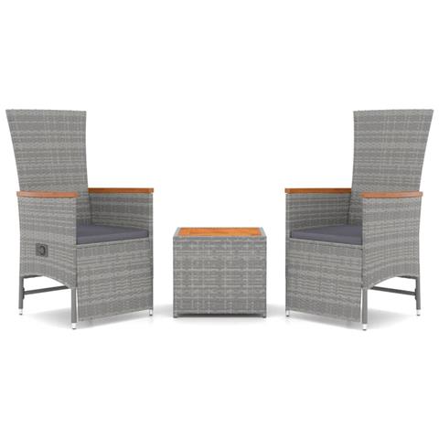 Set Mobili Giardino 3pz Grigio Polyrattan Legno Massello Acacia - Foto 1