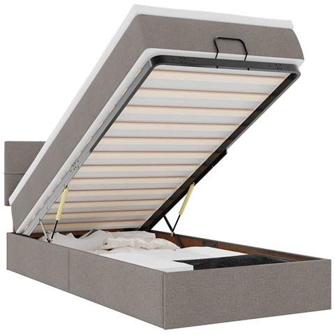 Pouf Letto Con Materasso E Led Tortora 90x200 Cm In Tessuto - Foto 2