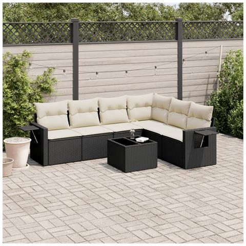 Set Divani Da Giardino Con Cuscini 7pz Nero Polyrattan - Foto 1