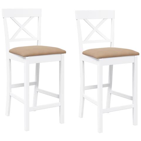 Sgabelli Da Bar Con Cuscini 2 Pz Bianco Legno Massello Di Hevea - Foto 1