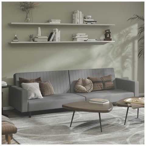 Divano Letto a 2 Posti Grigio Chiaro in Velluto - Foto 2