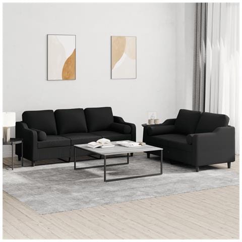 Set Divani 2 pz con Cuscini Nero in Tessuto - Foto 2