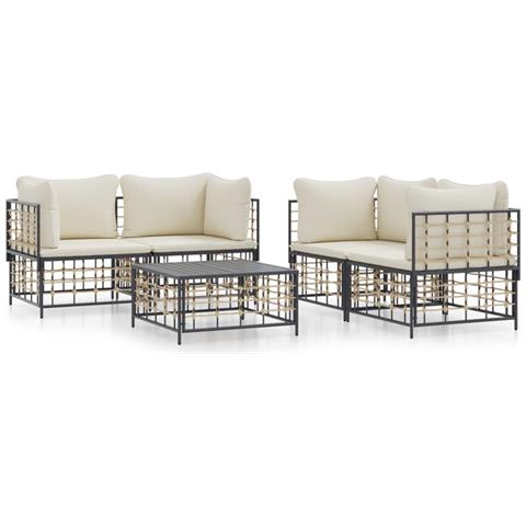 Set Divani da Giardino 5 pz con Cuscini Antracite in Polyrattan - Foto 1