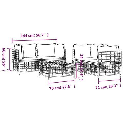 Set Divani da Giardino 5 pz con Cuscini Antracite in Polyrattan - Foto 8