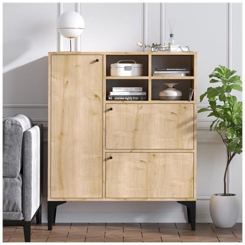 Ewa Credenza Alta Con 3 Ante E 4 Nicchie In Rovere 100x125cm - Foto 1