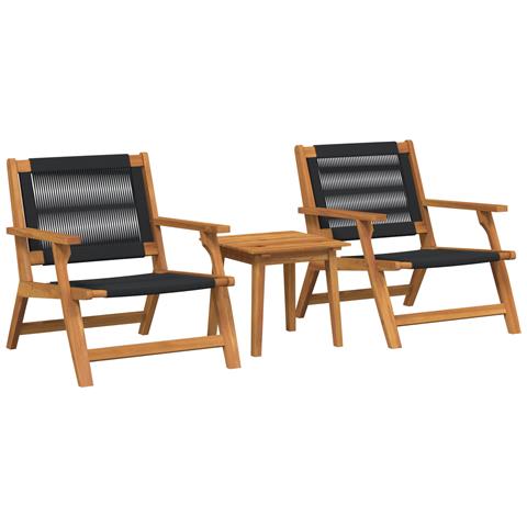 Sedie da Giardino con Tavolo 3 pcs Nero Legno Massello di Acacia - Foto 1
