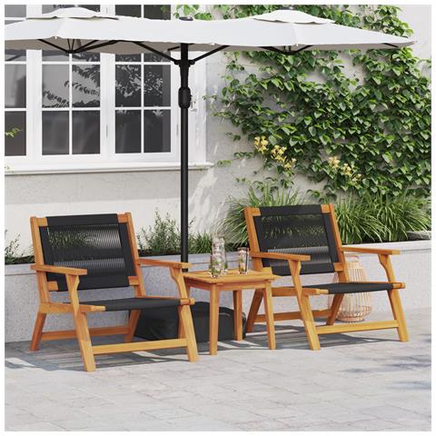 Sedie da Giardino con Tavolo 3 pcs Nero Legno Massello di Acacia - Foto 2