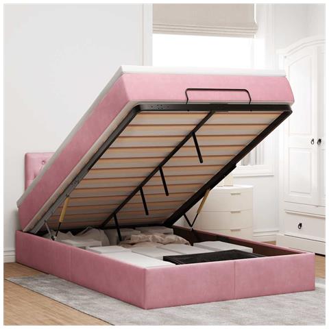 Struttura Letto Pouf con Materasso Rosa 120x200 cm Velluto - Foto 2