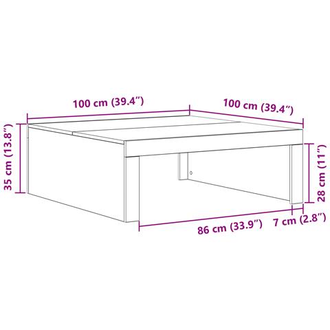 Tavolino da caffè in rovere nero - 100x100x35 cm in legno ingegnerizzato - Foto 9