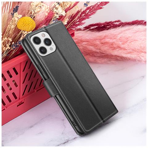 Custodia A Portafoglio Per Iphone 12 Pro Max Con Supporto E Linguetta Magnetica, Nero - Foto 2