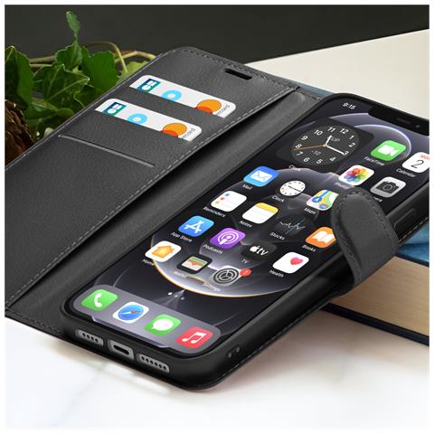 Custodia A Portafoglio Per Iphone 12 Pro Max Con Supporto E Linguetta Magnetica, Nero - Foto 5