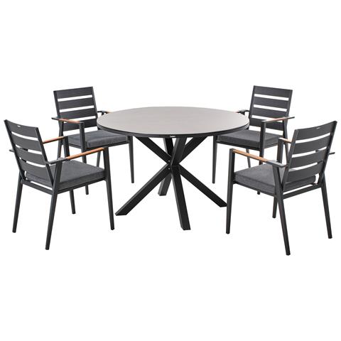 Set Da Pranzo Da Giardino 4 Posti Maletto /taviano Con Cuscini Metallo Grigio /nero - Foto 2