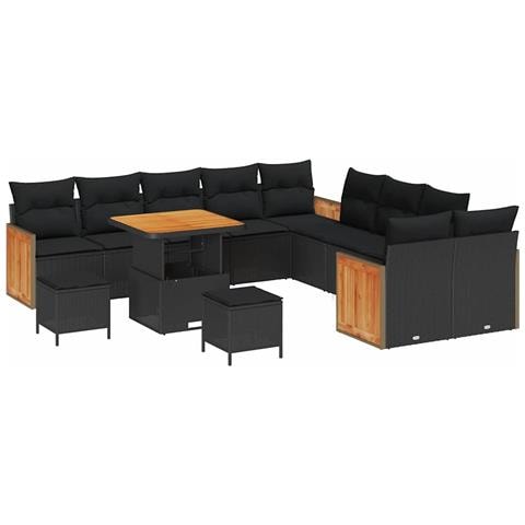 Set Divano da Giardino con cuscino 13 pcs Nero 80 x 80 x 71 cm - Foto 1