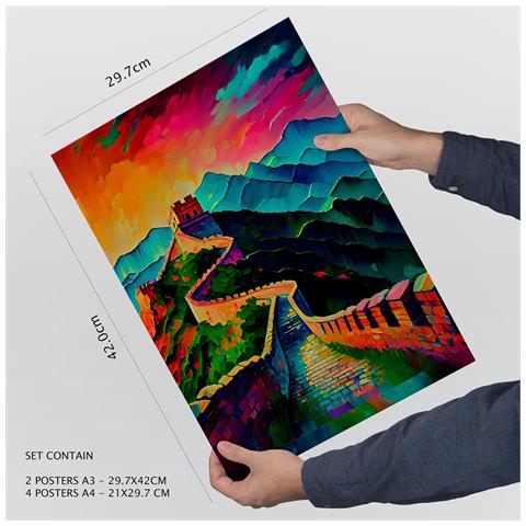 Set Di 6 Stampe Percorso In Stile Pittura Ad Olio Illustrazioni Di Monumenti E Città In Stile Fotografico A Colori Design D'interni A3 & A4 Senza Cornice - Foto 4