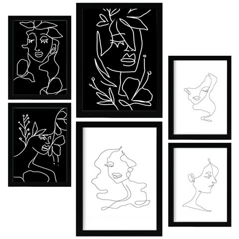 Set Di 6 Stampe Serene Beauty 2 In Dipinti Decorativi Estetici Astratti Femminili Per Il Tuo Soggiorno Di Casa A3 & A4 Cornice Nera - Foto 1