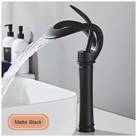 Rubinetto per lavabo da bagno, Blackswan, tipo M217, modello nero con bocca a cascata e montaggio su piano, misura 34 cm - Foto 2