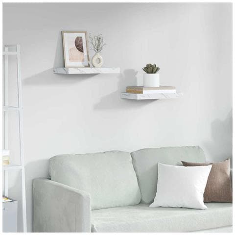Scaffale da parete 2 pcs Marmo Bianco 40 x 23,5 x 4 cm - Foto 2