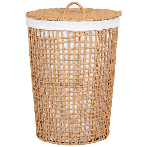 Portabiancheria Pomal In Carta Intrecciata Con Fodera — Naturale E Bianco Ø42×56 Cm - Foto 1