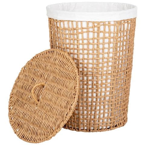 Portabiancheria Pomal In Carta Intrecciata Con Fodera — Naturale E Bianco Ø42×56 Cm - Foto 2