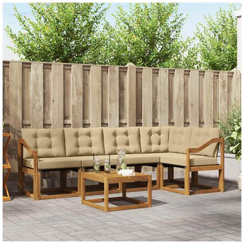 Set di divani da esterno con cuscino 6 pcs Naturale e Beige - Foto 2