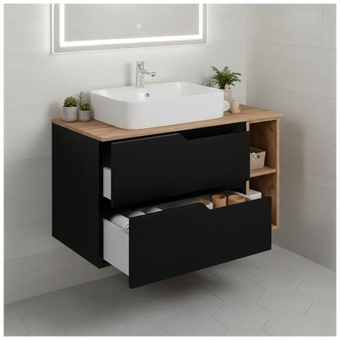 Mobiletto, Beige e nero, 120 cm, Con piano, 4 cassetti, Sospeso, Frontali in MDF, MODERNO - Foto 2