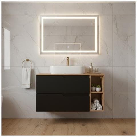 Mobiletto, Beige e nero, 120 cm, Con piano, 4 cassetti, Sospeso, Frontali in MDF, MODERNO - Foto 5