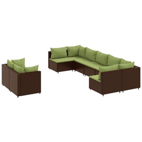 Set Divani da Giardino 9pz con Cuscini Marrone in Polyrattan - Foto 1