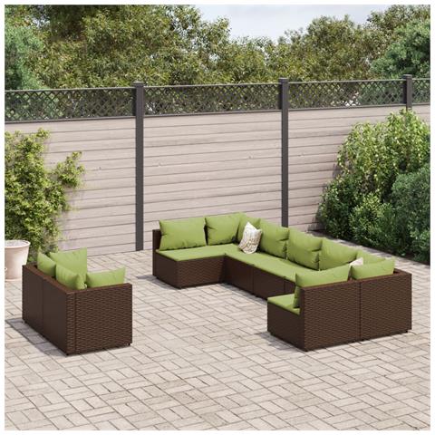 Set Divani da Giardino 9pz con Cuscini Marrone in Polyrattan - Foto 2