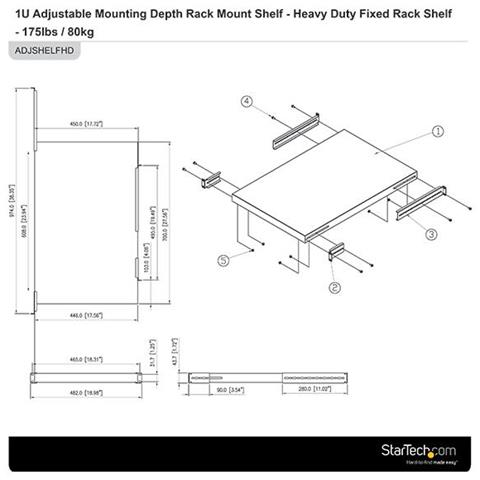 Ripiano per montaggio a rack regolabile 1U - Robusto ripiano per armadio server rack fisso - 80 kg - Foto 2