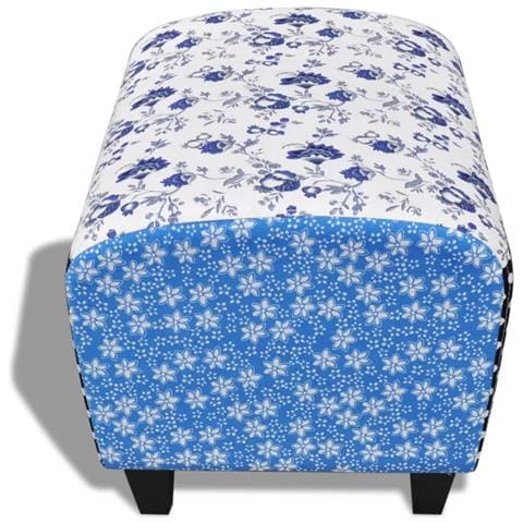 Poggiapiedi Ottomano Trapuntato Fiori A Puntini Blu & Bianco - Foto 2