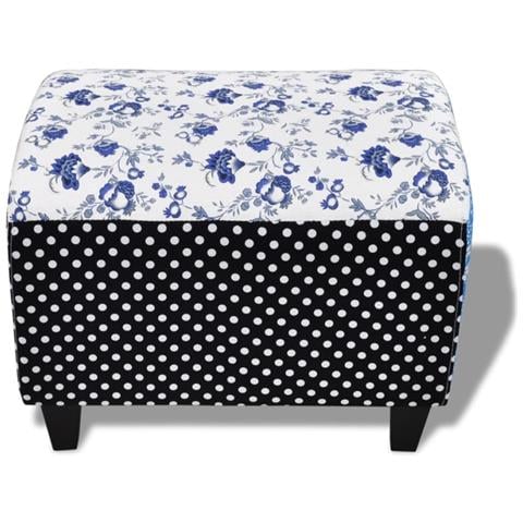 Poggiapiedi Ottomano Trapuntato Fiori A Puntini Blu & Bianco - Foto 4