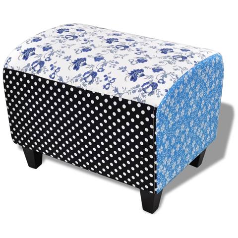 Poggiapiedi Ottomano Trapuntato Fiori A Puntini Blu & Bianco - Foto 1