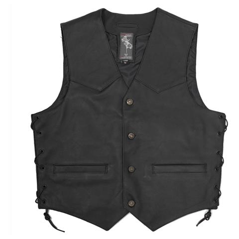 Gilet Pelle Classico Lacci Lato Foderato Bottoni Tasche Esterne Interne Nero Xl - Foto 1