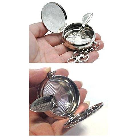 2pc Portatile Cigarette Pocket Posacenere Veicolo Posacenere Crivers Mini In Acciaio Inox Posacenere Con Portachiavi E Sigarette Snuffer Holder Moderna Ash Per Uso Esterno (carved Pattern)  - Foto 2