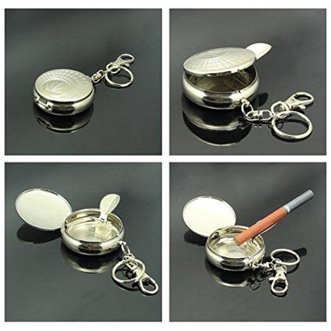 2pc Portatile Cigarette Pocket Posacenere Veicolo Posacenere Crivers Mini In Acciaio Inox Posacenere Con Portachiavi E Sigarette Snuffer Holder Moderna Ash Per Uso Esterno (carved Pattern)  - Foto 4