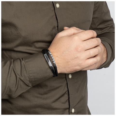 Bracciale in Pelle da Uomo, ""Pearl"", 17cm, Argento - Foto 8