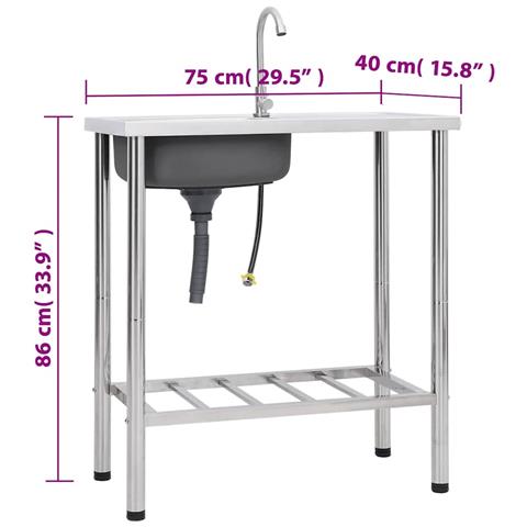 Lavello Da Campeggio Vasca Singola Con Rubinetto Acciaio Inox - Foto 9