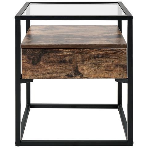 Tavolino Legno Scuro E Vetro Nero 43 X 43 Cm Mauk - Foto 2