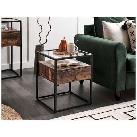 Tavolino Legno Scuro E Vetro Nero 43 X 43 Cm Mauk - Foto 1