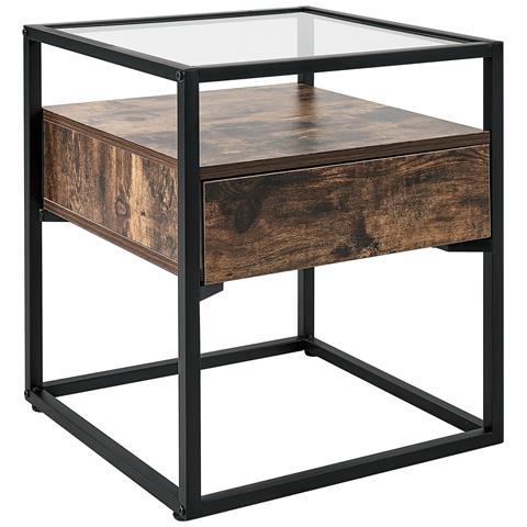 Tavolino Legno Scuro E Vetro Nero 43 X 43 Cm Mauk - Foto 7